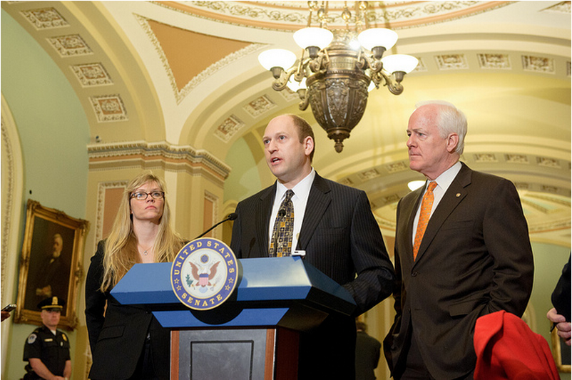 Scott Berkowitz speaks at Captiol Hill with Senator John Cornyn and Camille Cooper of PROTECT